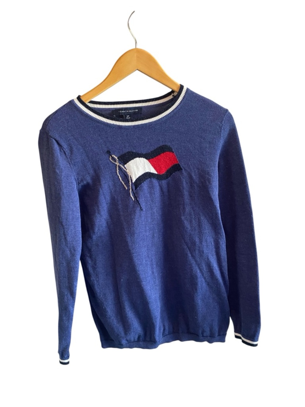 TOMMY HILFIGER Blue Flag Cotton Sweater Americana - Picture 2 of 7